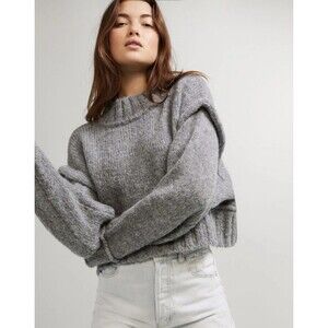 FREE PEOPLE  FP ONE ZION PULLOVER ALPACA WOOL BLEND SWEATER HEATHER GRAY MEDIUM